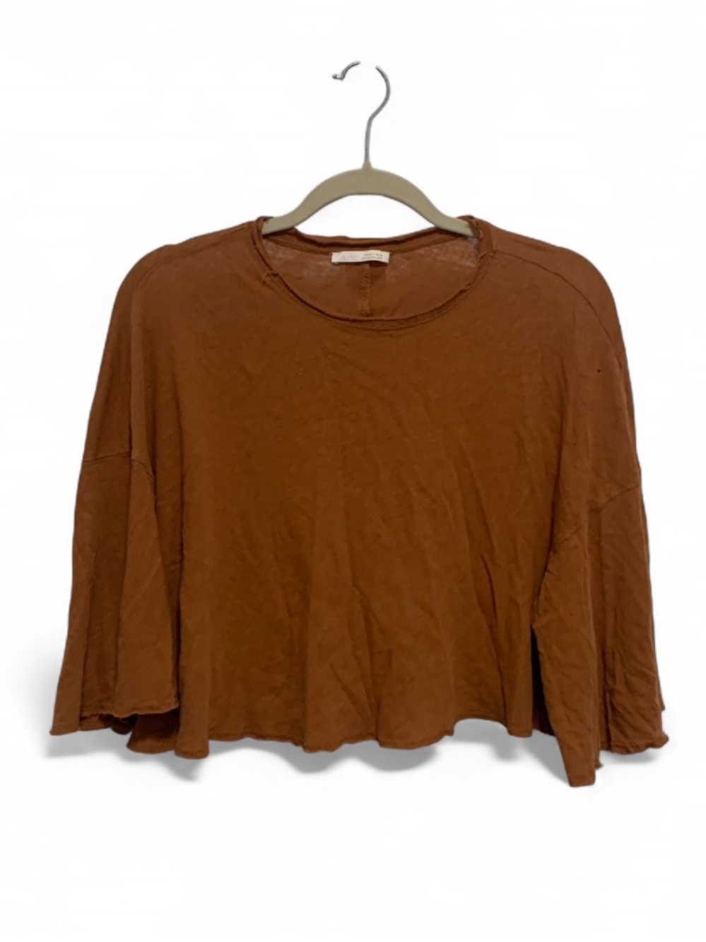 Zara Rust Brown Cropped Flouncy Sleeve Oversized Top